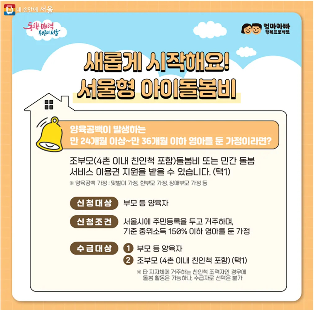 서울형 아이돌봄비 신청대상 및 조건